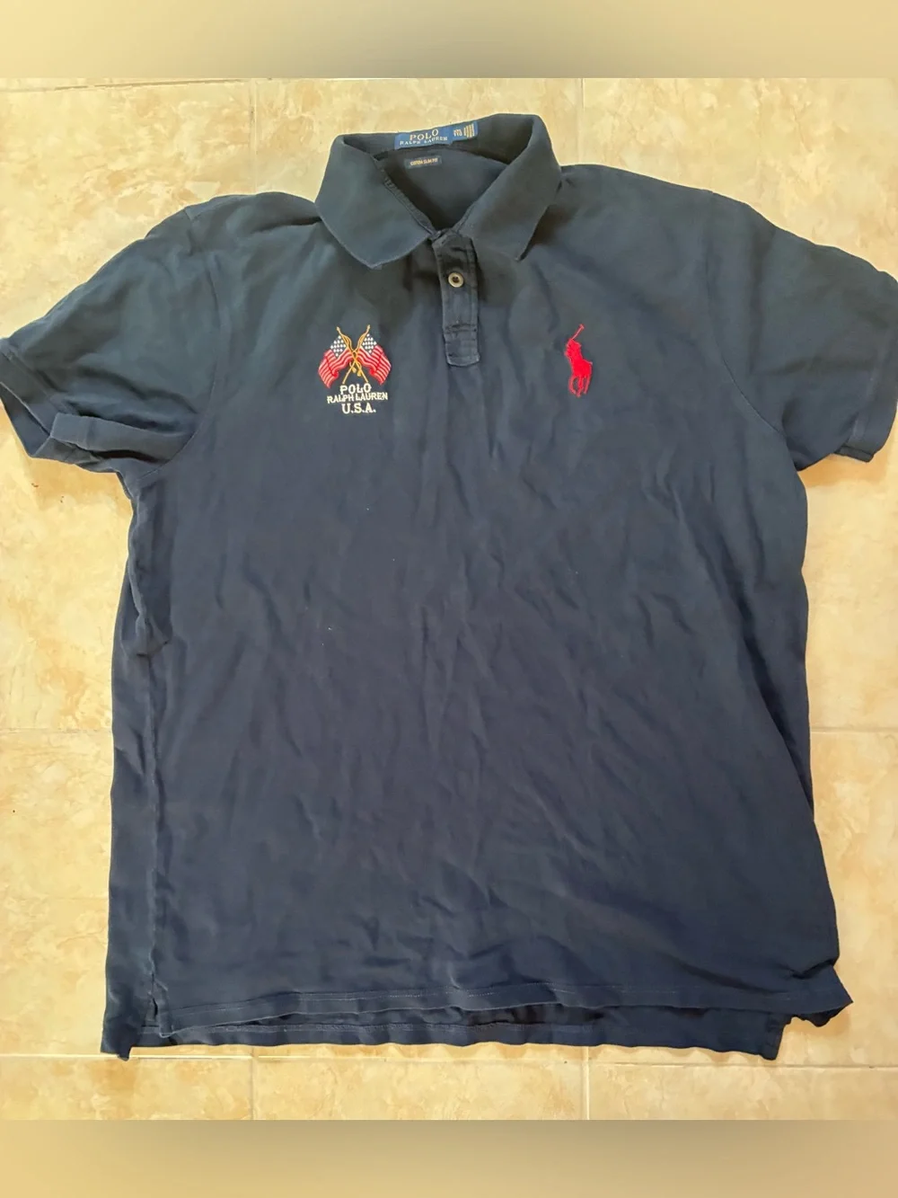 Polo by Ralph Lauren Navy Polo with White Eagle Back Graphic and Red Star